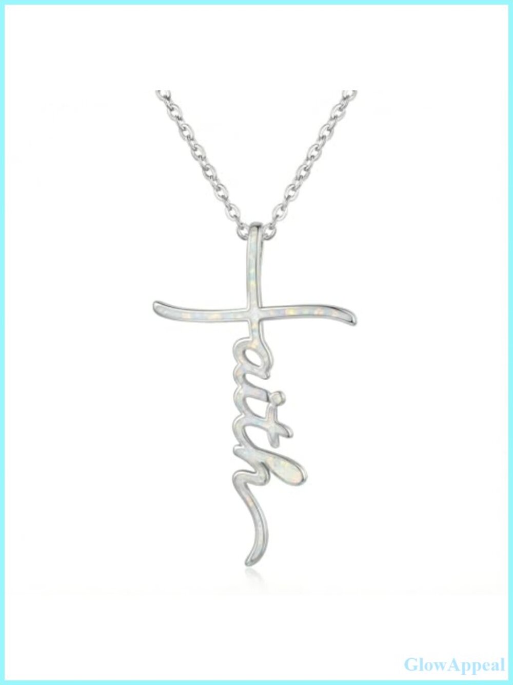Opal Faith Cross Pendant Necklace Silver Plated Adjustable Christian Gift
